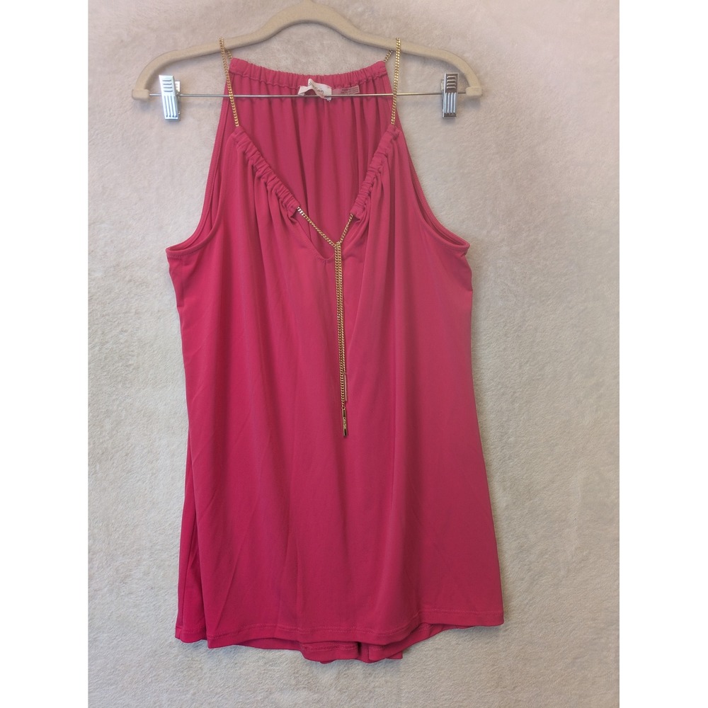 Calvin Klein Tank Top Women's Large Pink Gold Chain Halter V-Neck Sleeveless